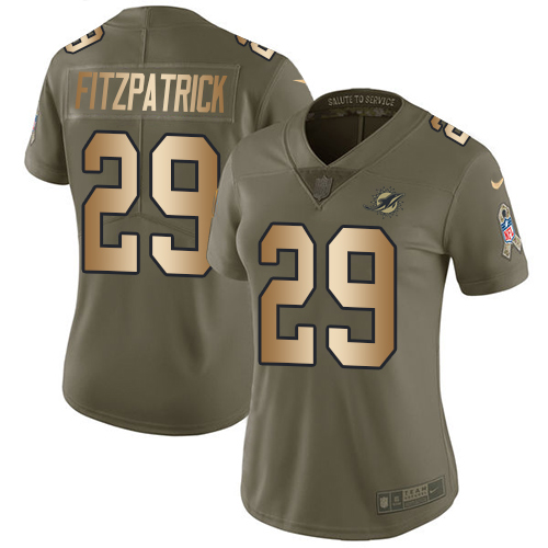 Nike Miami Dolphins #29 Minkah Fitzpatrick Olive Gold Women Stitched NFL Limited 2017 Salute to Service Jersey->women nfl jersey->Women Jersey